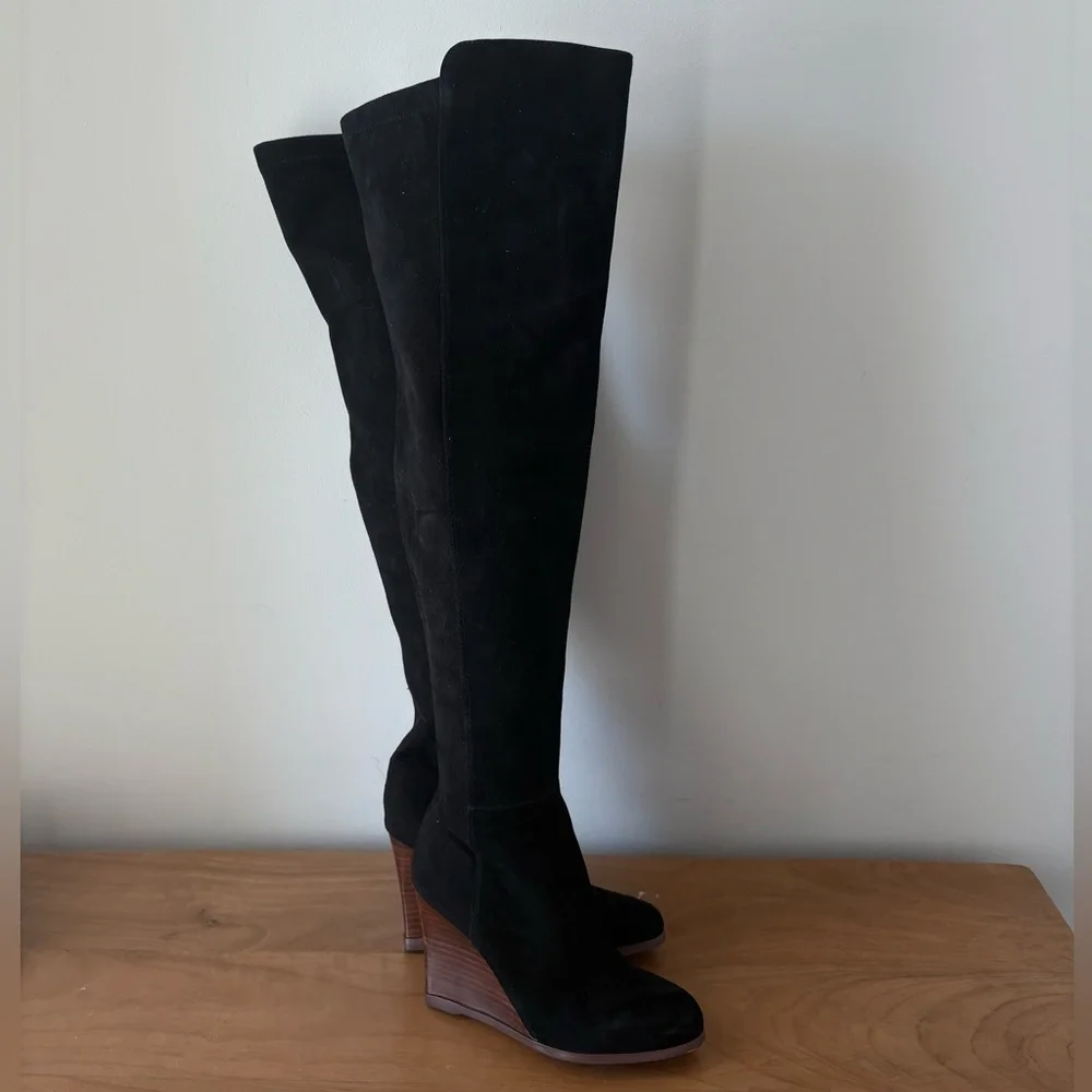 Vince Camuto Granta Over the Knee Wedge Boots Black Suede Size 5 NWOT